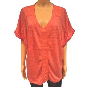 CABLE & GAUGE Vibrant Colorful Short Sleeve Coral V Neck Blouse NWT 2X